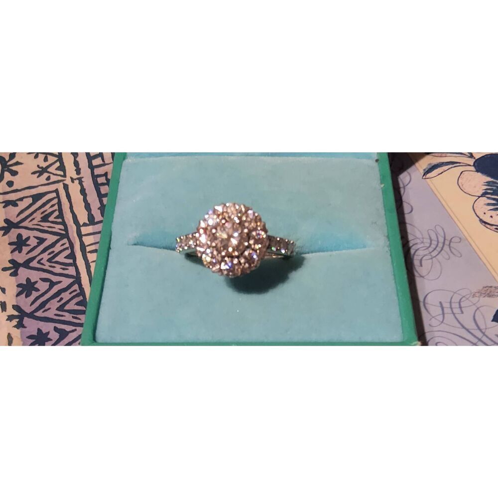 CERTIFIED 2.12 Ct. Genuine Moissanite Round Floral Cluster Bridal Ring Sz 8 - Picture 2 of 8